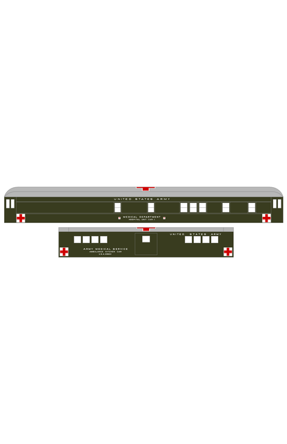 US Army Medical Department Hospital Passenger Car White and Red