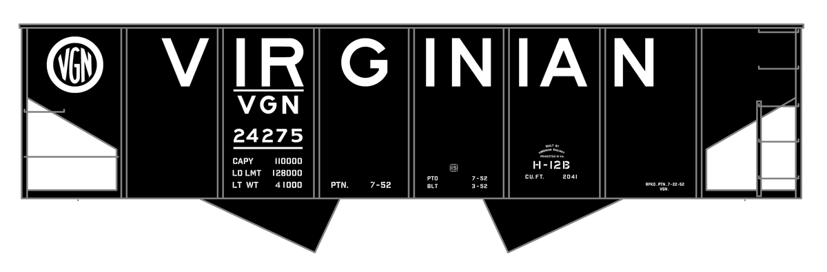 Virginian 55 Ton Twin Hopper White  - Decal