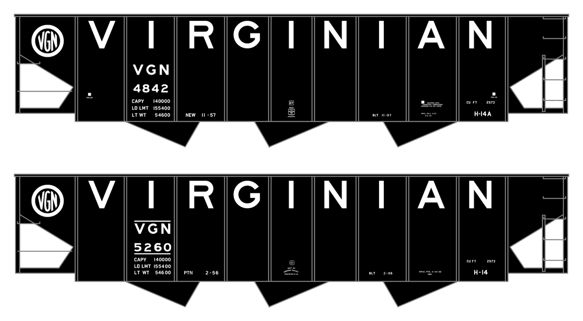 Virginian 70 Ton Triple Hopper White  - Decal