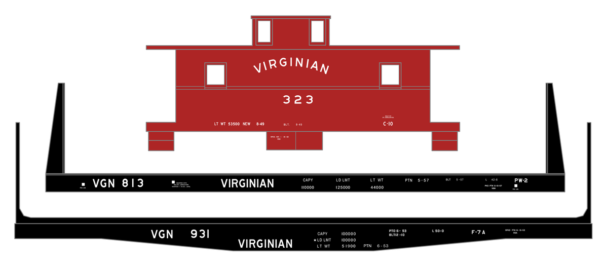 Virginian Flat Car and Caboose White  - Decal