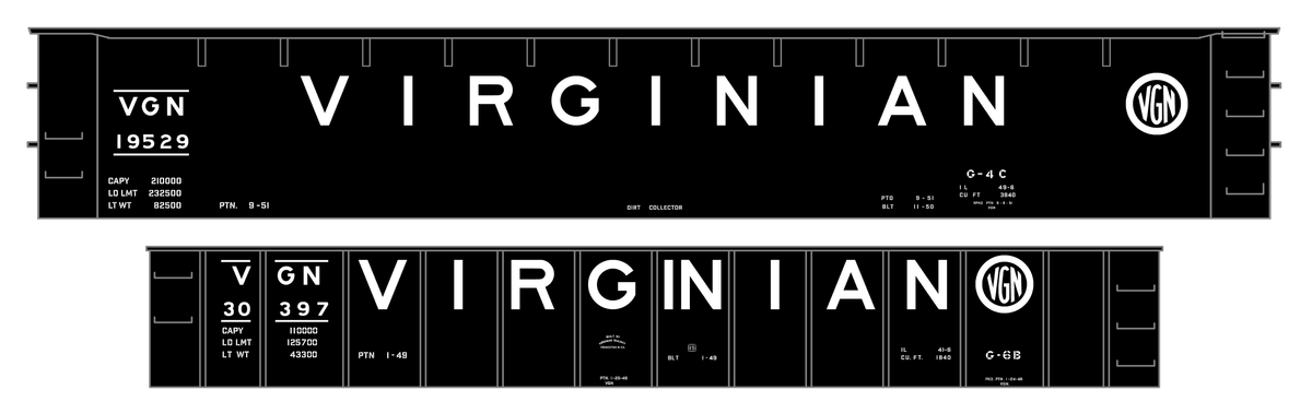 Virginian 55 and 105 Ton Gondolas White