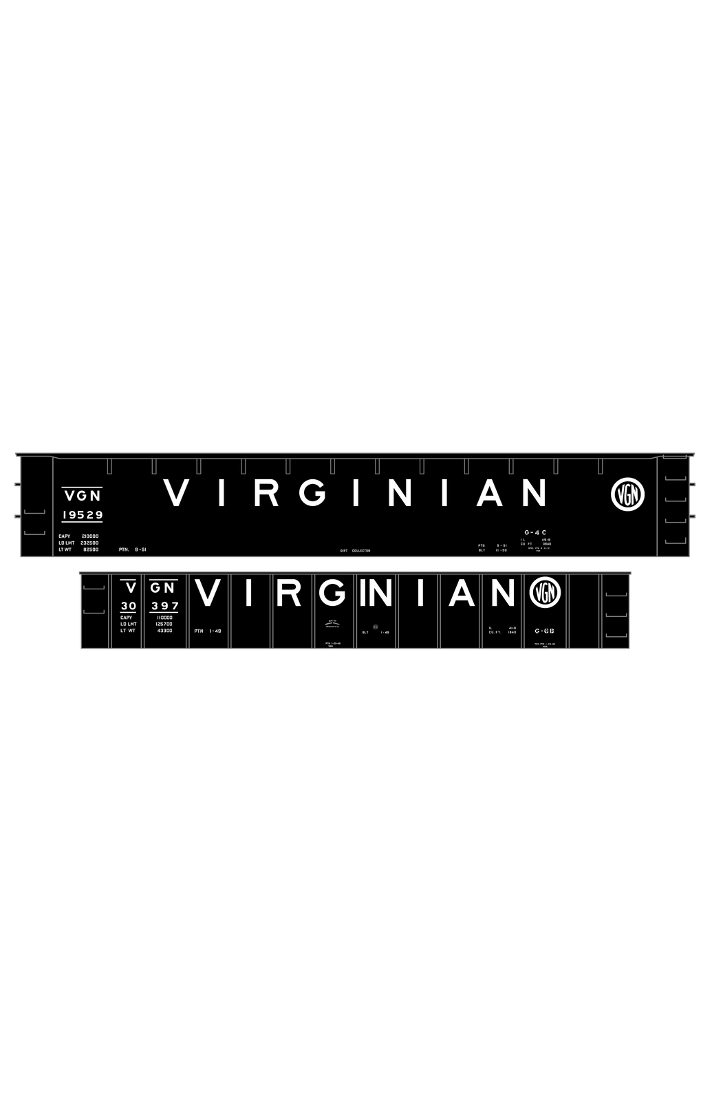 Virginian 55 and 105 Ton Gondolas White