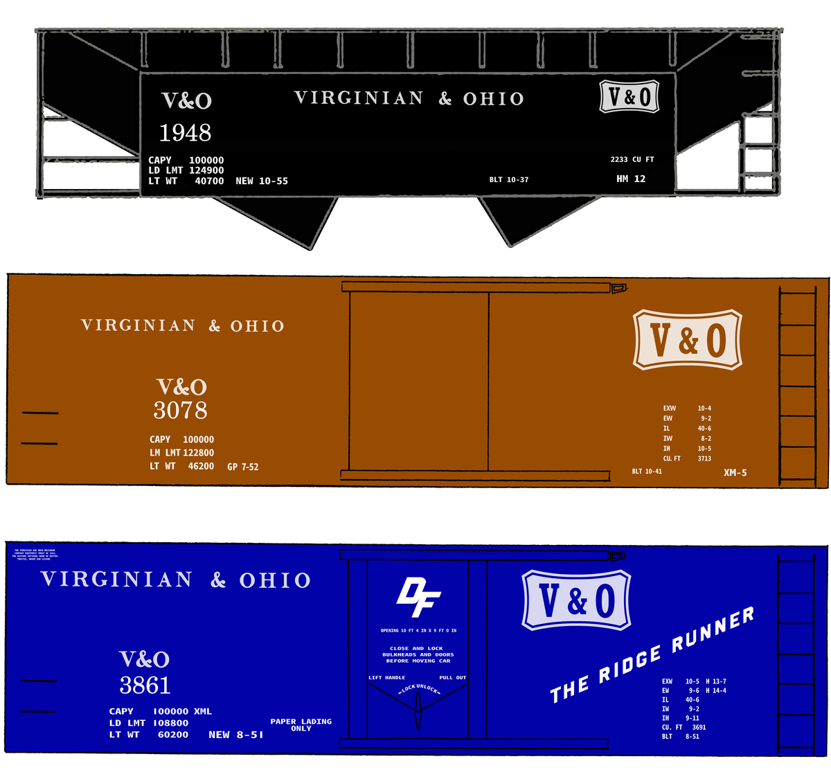 Virginian and Ohio Boxcar and Hopper White V&O