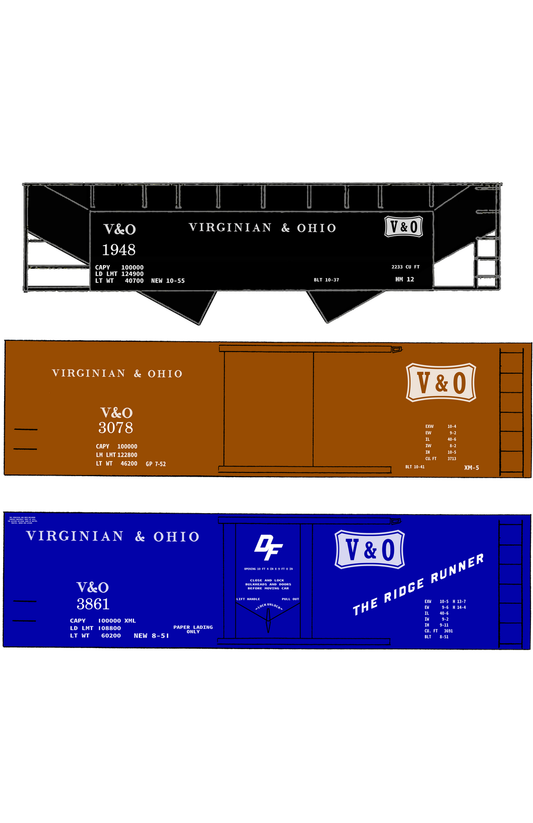 Virginian and Ohio Boxcar and Hopper White V&O