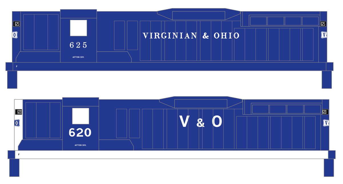 Virginian and Ohio Diesel Locomotive White and Blue Early Schemes