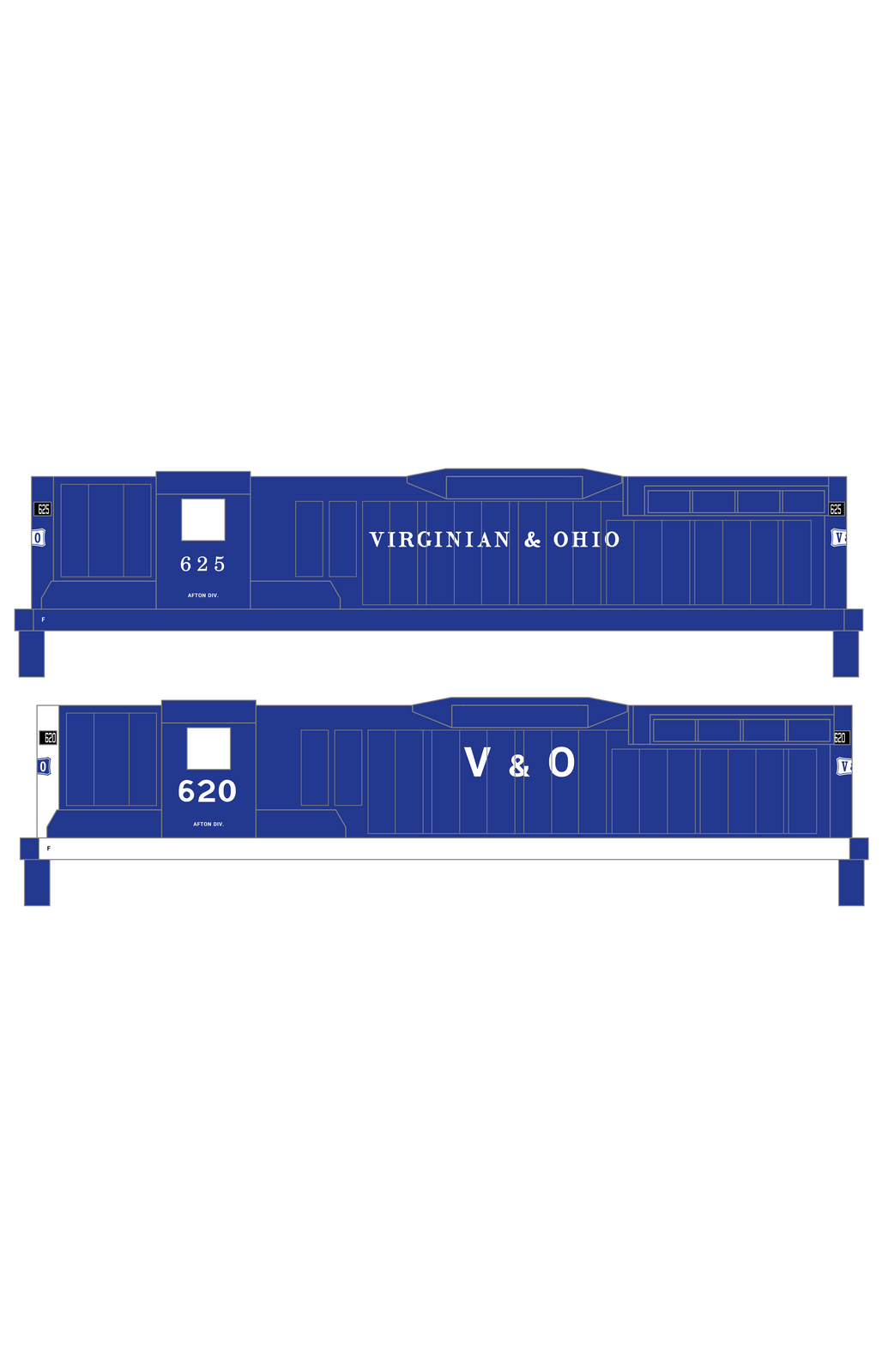 Virginian and Ohio Diesel Locomotive White and Blue Early Schemes