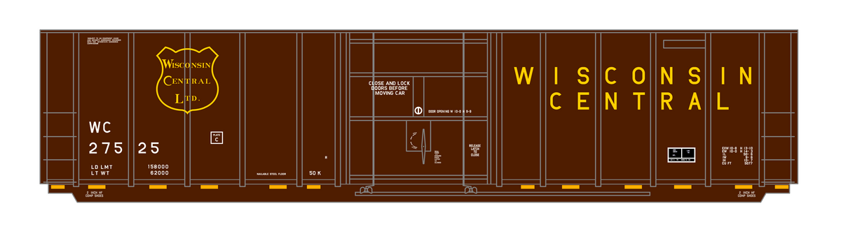 Wisconsin Central 50 Ft Ribbed Boxcar Yellow