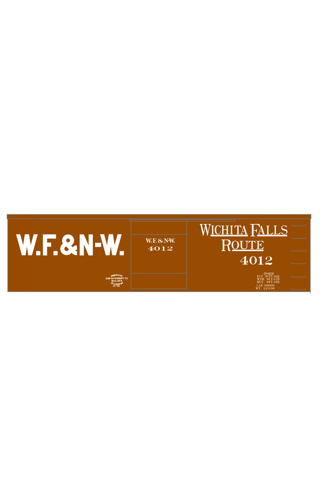 Wichita Falls & Northwestern 36 Ft Boxcar White Wichita Falls Route