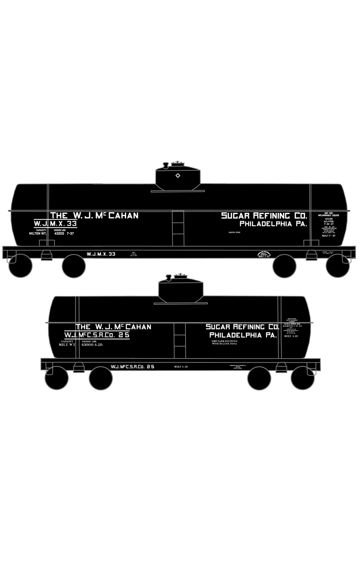 W.J. McCahan Sugar Tank Car White Philadelphia
