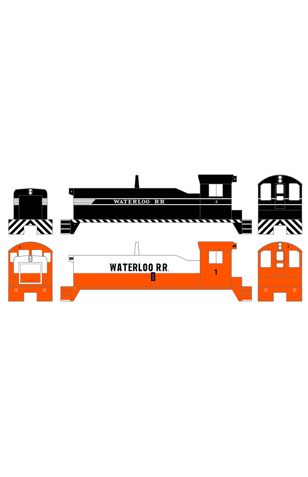 Waterloo Railroad Diesel Locomotive Black and White