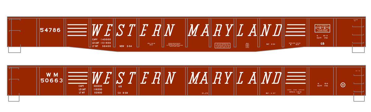 Western Maryland 52 Ft Gondola White Speed Letter
