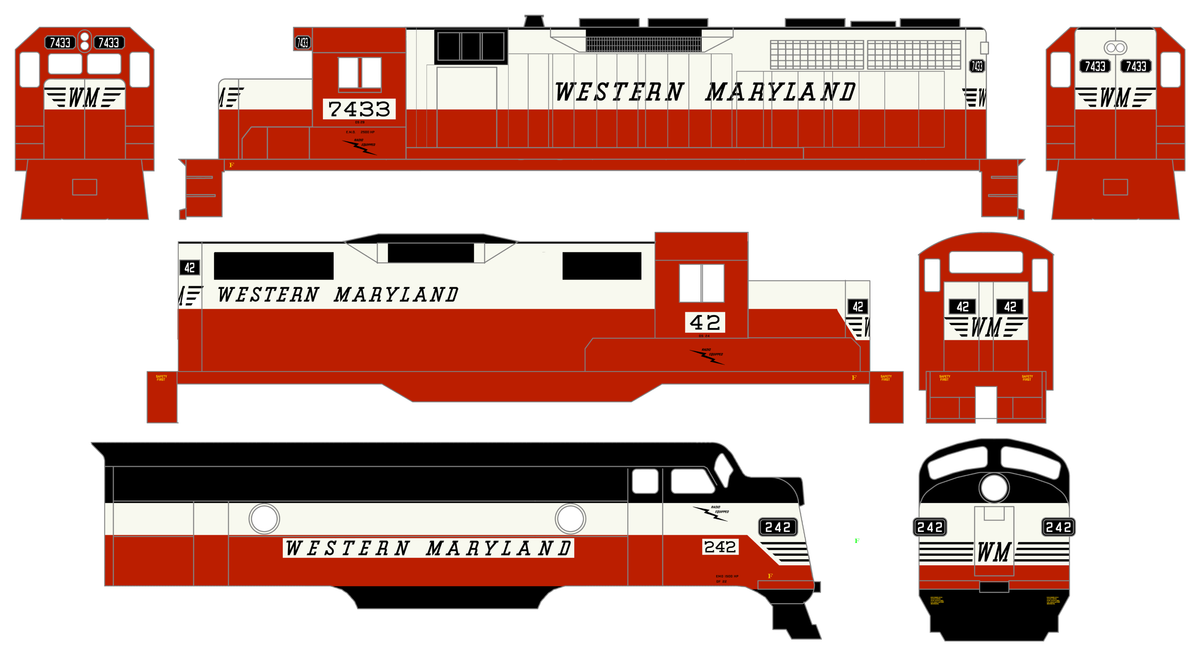 Western Maryland Diesel Locomotive Black and White Circus Scheme