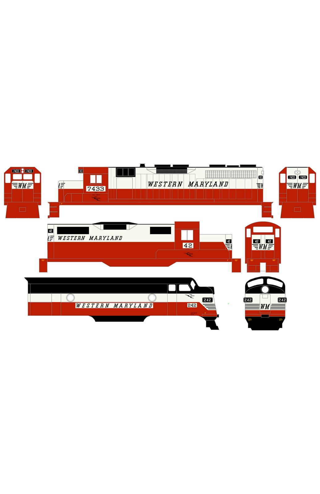 Western Maryland Diesel Locomotive Black and White Circus Scheme