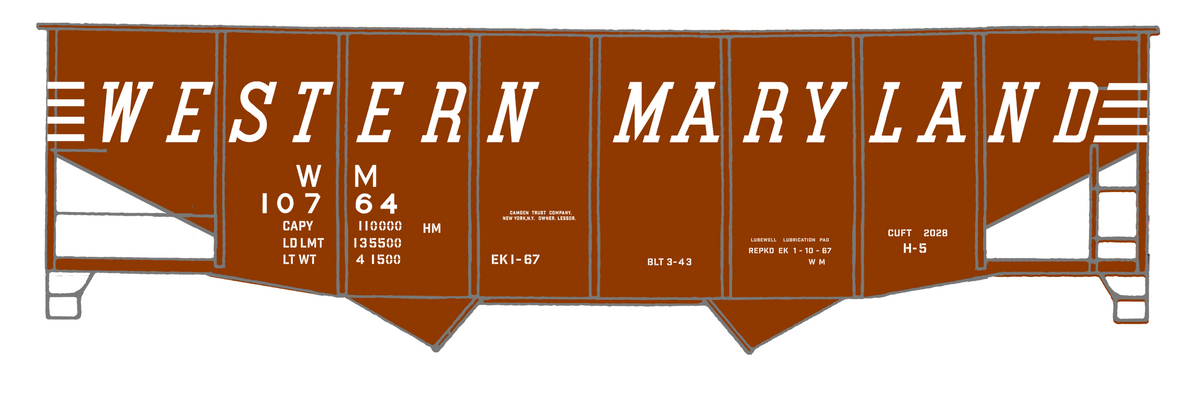 Western Maryland Twin Hopper Car White Speed Letter