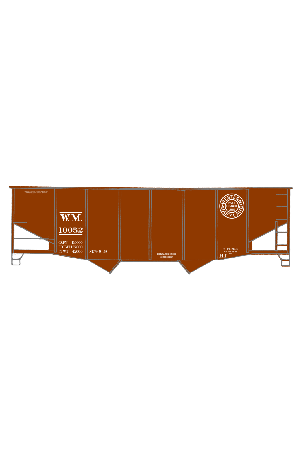 Western Maryland Twin Hopper Car White Round Herald