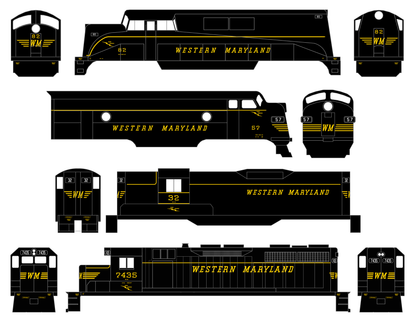 Western Maryland Diesel Locomotive Yellow Speed Letter