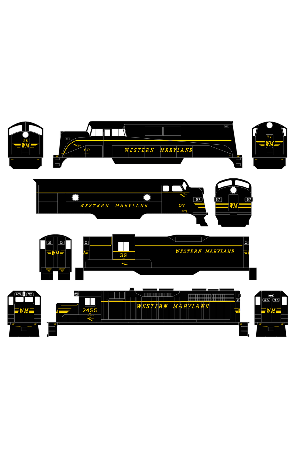 Western Maryland Diesel Locomotive Yellow Speed Letter