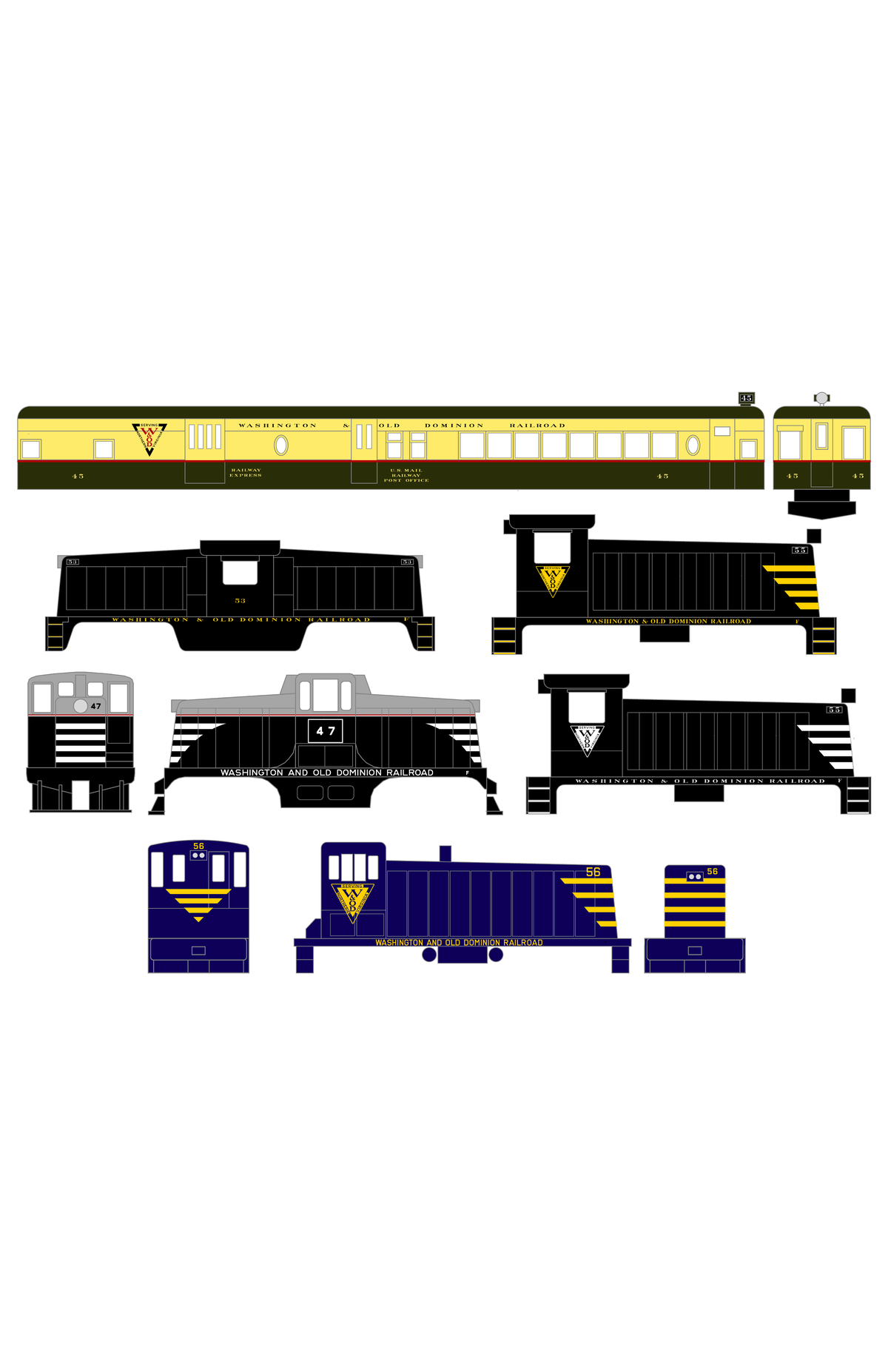 Washington and Old Dominion Diesel Locomotives and Doodlebug 