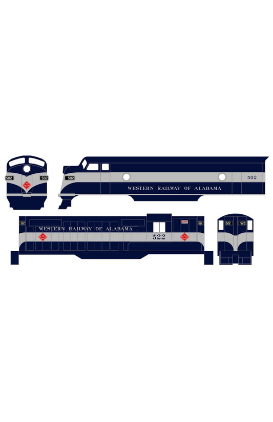 Western Railway Of Alabama Diesel Locomotive Silver and Blue West Point Route