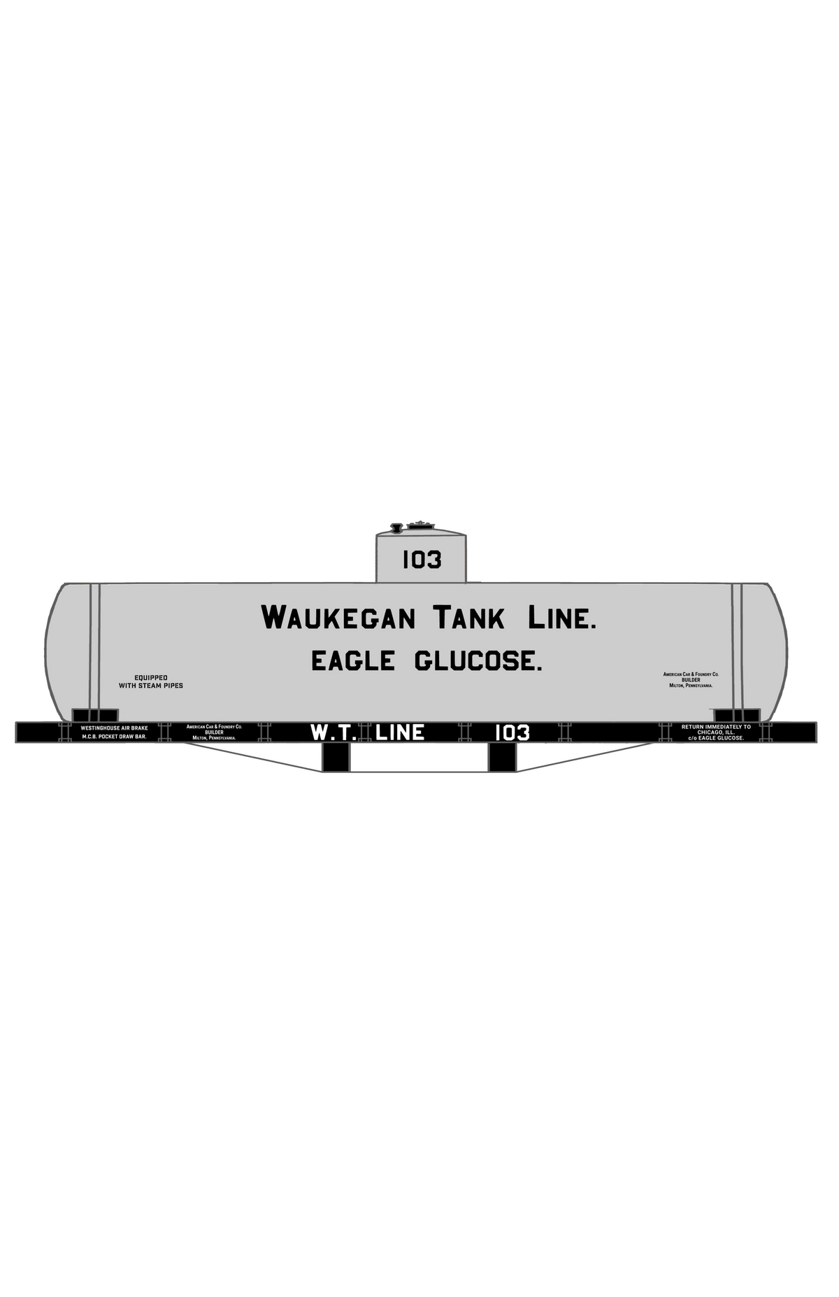 Waukegan Tank Line / Eagle Glucose Early Tank Car Black & White