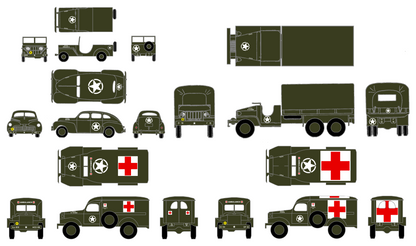United States World War II Army Jeep Truck Ambulance Vehicle Markings White and Red Circle Star