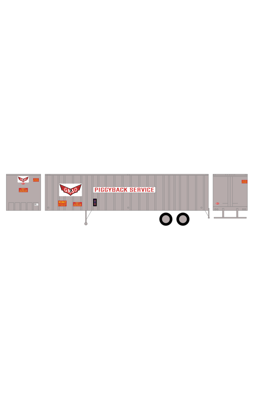 Gulf Mobile and Ohio Piggyback Semi Trailer Red and White