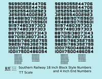 Southern Railway 18 Scale Inch Block Style Freight Car Numbers  White