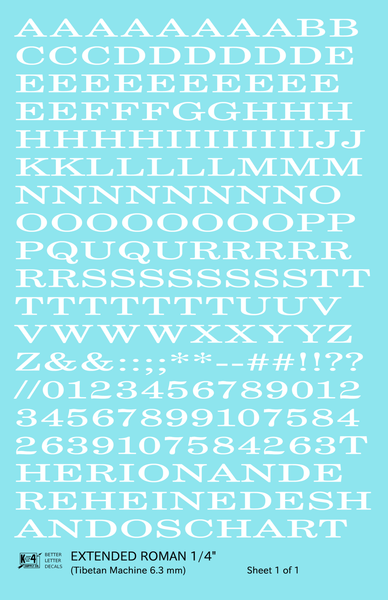 Extended Roman Letter Number Alphabet - Decal Sheet