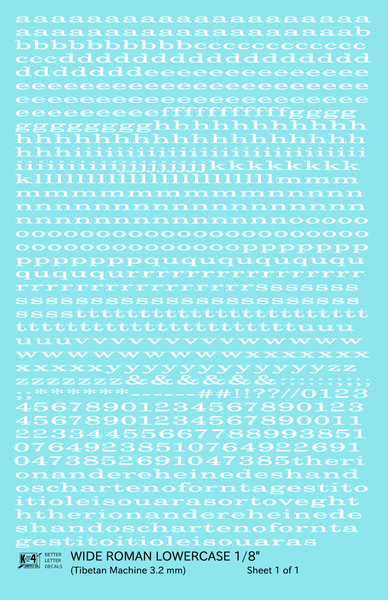 Lowercase Wide Roman Letter Number Alphabet - Decal Sheet