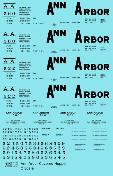 Ann Arbor Covered Hopper Black 500 Series - Decal Sheet