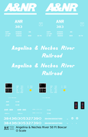 Angelina and Neches River 50 Ft Ribbed Boxcar White  - Decal Sheet