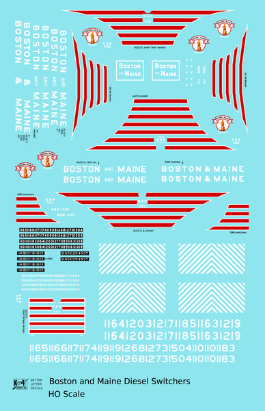 Boston and Maine Diesel Switcher Locomotive Red and White  - Decal Sheet