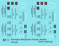 Burlington Refrigerator Express BREX Ice Reefer Black Serif - Decal - Choose Scale