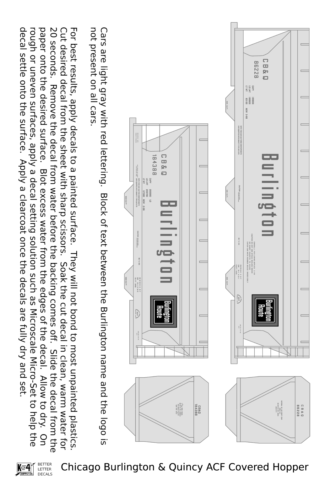 Burlington CB&Q ACF Covered Hopper Red  - Decal