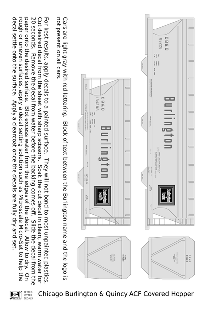 Burlington CB&Q ACF Covered Hopper Red  - Decal