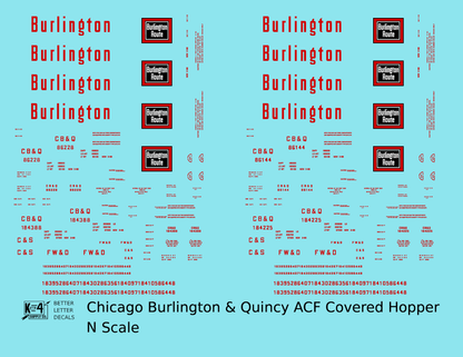 Burlington CB&Q ACF Covered Hopper Red  - Decal - Choose Scale