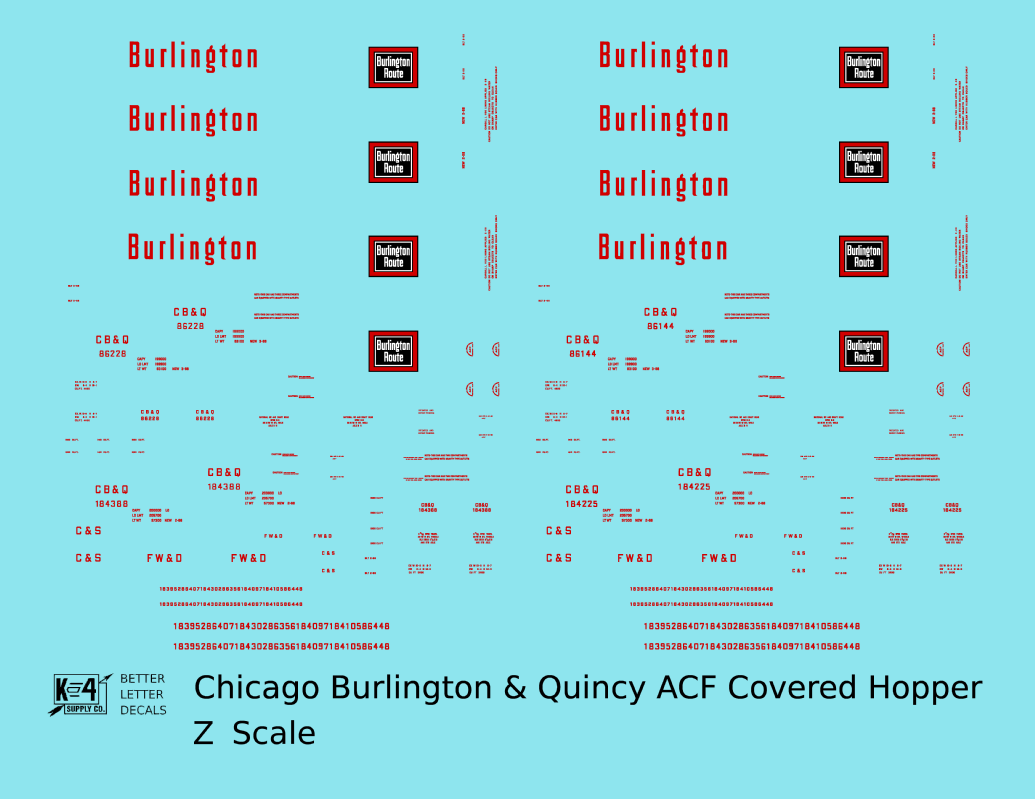 Burlington CB&Q ACF Covered Hopper Red  - Decal - Choose Scale