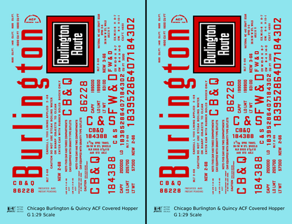 Burlington CB&Q ACF Covered Hopper Red  - Decal - Choose Scale