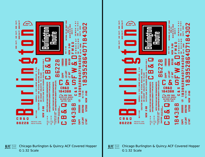 Burlington CB&Q ACF Covered Hopper Red  - Decal - Choose Scale