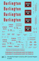 Burlington CB&Q ACF Covered Hopper Red  - Decal - Choose Scale