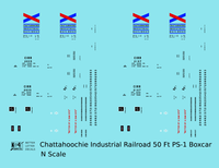 Chattahoochie Industrial Railroad 50 Ft PS-1 Boxcar Black Red and Blue  - Decal - Choose Scale