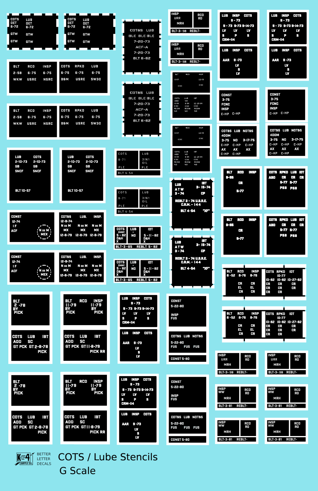 COTS Lube Data Stencil Boxes  Black and White