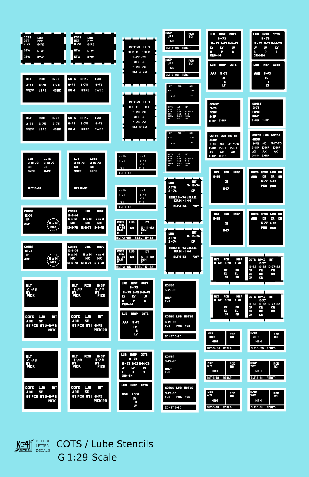 COTS Lube Data Stencil Boxes  Black and White