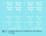 Canadian Pacific 40 Ft Boxcar White Script, International Of Maine Division - Decal - Choose Scale