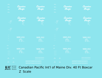 Canadian Pacific 40 Ft Boxcar White Script, International Of Maine Division - Decal - Choose Scale