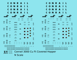 Conrail 3000 Cu Ft Covered Hopper Black  - Decal - Choose Scale