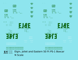 Elgin Joliet and Eastern 50 Ft Single Door Boxcar Green  - Decal - Choose Scale
