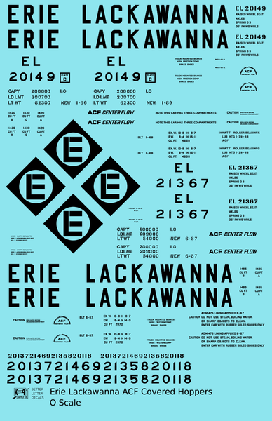 Erie Lackawanna ACF Covered Hopper Black  - Decal Sheet