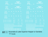 Escanaba and Lake Superior Gondola and Offset Hopper White ELS - Decal - Choose Scale