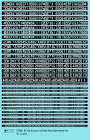 EMD Locomotive Number Board Numbers  White On Black Numberboard - Decal Sheet
